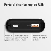 imoshion Powerbank compatta da 10.000 mAh – Powerbank piccola – Quick Charge e Power Delivery – Nero