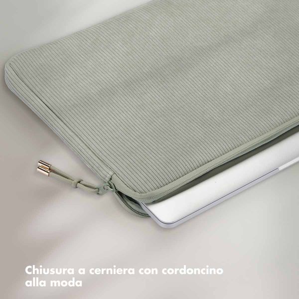 Selencia Cover per laptop in velluto a coste 13-14 pollici - Sleeve per laptop - Pistache Cream