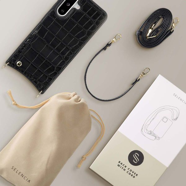 Selencia Cover per telefono Nova Croco con cordino e portacarte Samsung Galaxy A36 / A56 - Nero