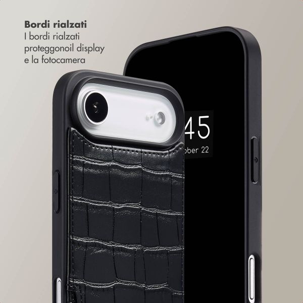 Selencia Cover per telefono Nova Croco con cordino e portacarte Apple iPhone Air - Nero