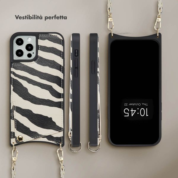 Selencia Cover per telefono Nova con cordino e portacarte Apple iPhone 12 (Pro) - Zazzy Zebra