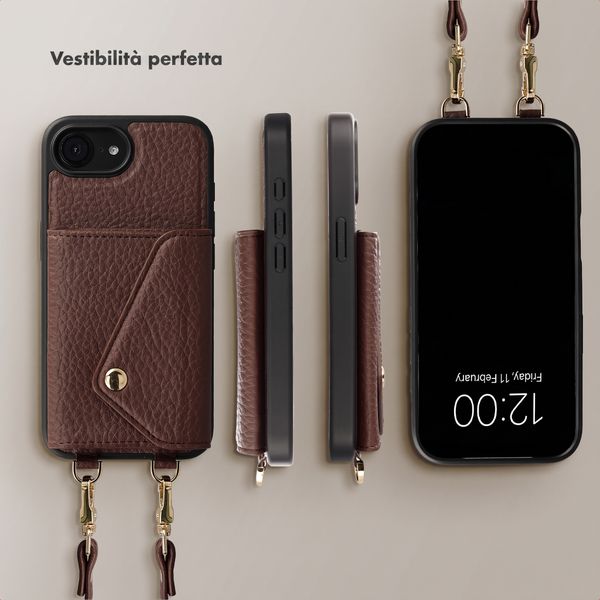 Selencia Cover per telefono Sera con cordino e portacarte a busta Apple iPhone 17e / 16e - Chocolate Brown