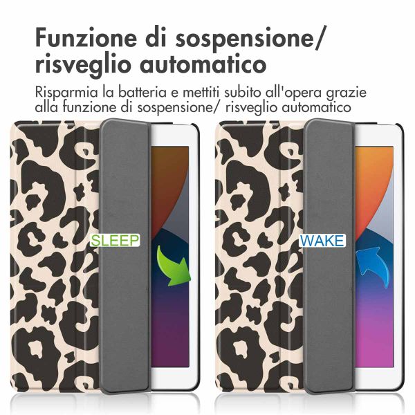 imoshion Cover Trifold Design Apple iPad 9 (2021) 10.2 pollici / iPad 8 (2020) 10.2 pollici / iPad 7 (2019) 10.2 pollici - Leopard