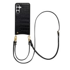 Selencia Cover per telefono Nova Croco con cordino e portacarte Samsung Galaxy S25 FE - Nero