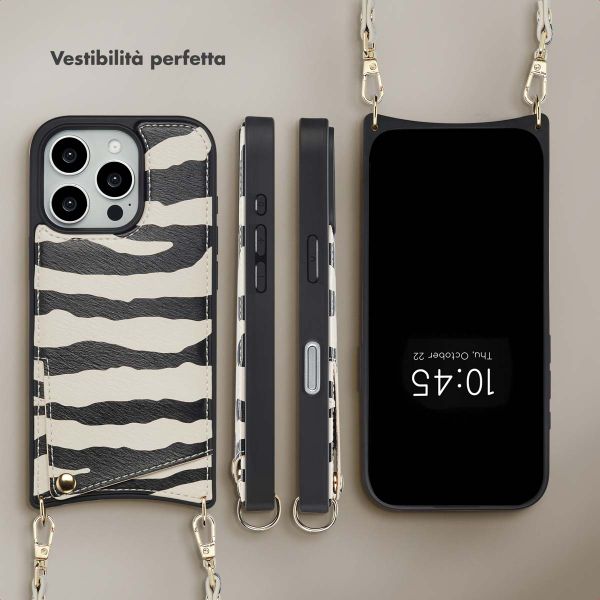 Selencia Cover per telefono Nova con cordino e portacarte Apple iPhone 16 Pro - Zazzy Zebra