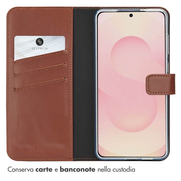 Selencia Cover a libro in vera pelle Samsung Galaxy S25 Edge - Marrone chiaro