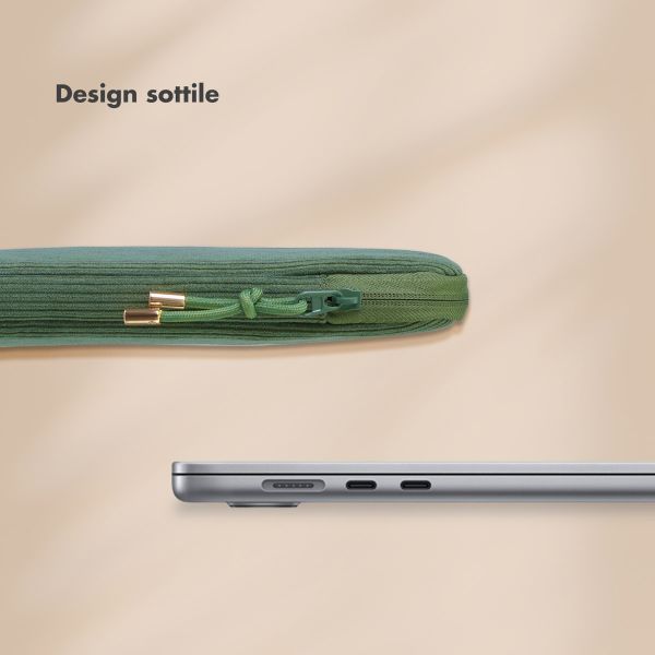 Selencia Cover per laptop in velluto a coste 13-14 pollici - Laptopsleeve - Sage Green