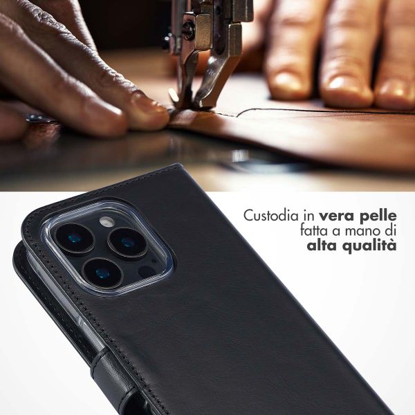 Selencia Cover a libro in vera pelle Apple iPhone 16 Pro Max - Nero