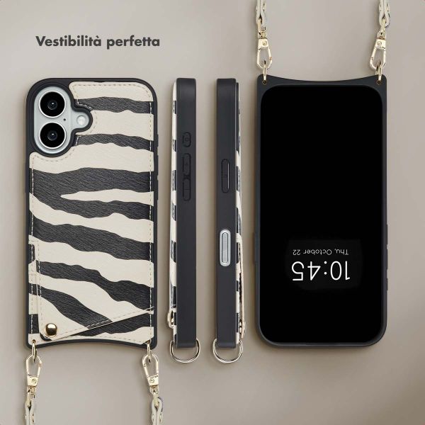 Selencia Cover per telefono Nova con cordino e portacarte Apple iPhone 16 - Zazzy Zebra