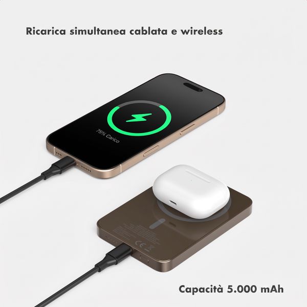 Selencia Vivid Powerbank 5.000 mAh - MagSafe e Qi - Desert Gold / Vintage Peony