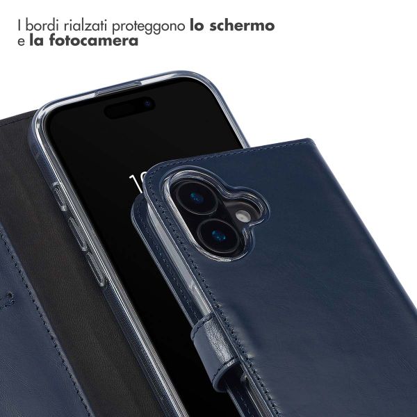 Selencia Cover a libro in vera pelle Apple iPhone 16 - Blu