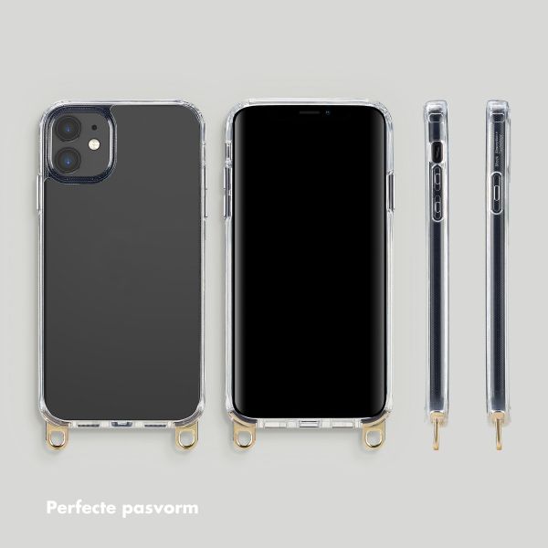 Selencia Cover trasparente con ganci rimovibili + cinturino da polso con pietre naturali Apple iPhone 11 - Pearl White