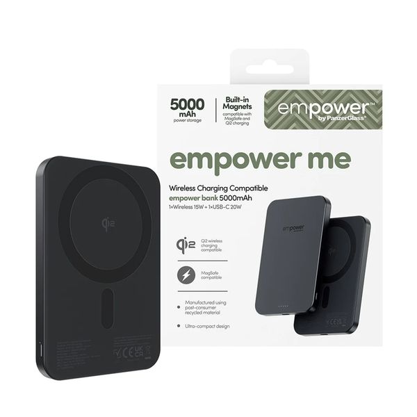 Empower by PanzerGlass Empower Bank Powerbank 5.000 mAh - Powerbank wireless - MagSafe e Qi2 - Space Black