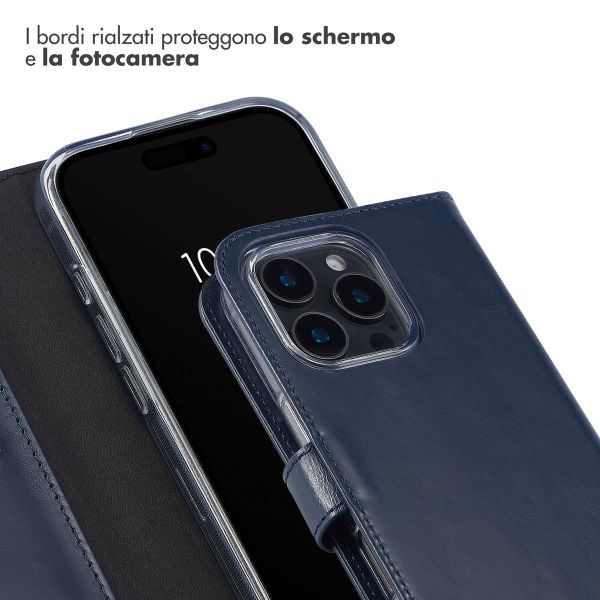 Selencia Cover a libro in vera pelle Apple iPhone 16 Pro - Blu