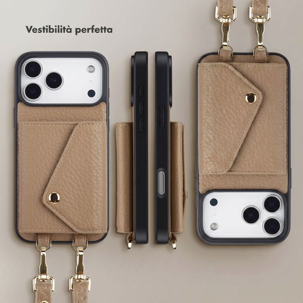 Selencia Cover per telefono Sera con cordino e portacarte a busta Apple iPhone 18 Pro / 17 Pro - Taupe