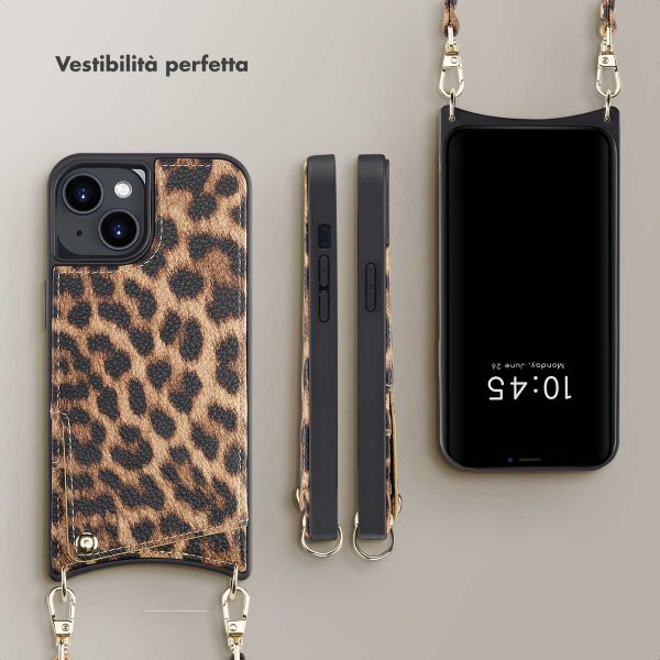 Selencia Cover per telefono Nova con cordino e portacarte Apple iPhone 14 - Leopard