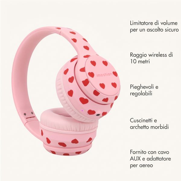 imoshion Cuffie wireless per bambini con LED Light - Limitatore di decibel - Con cavo AUX - Cuoricini