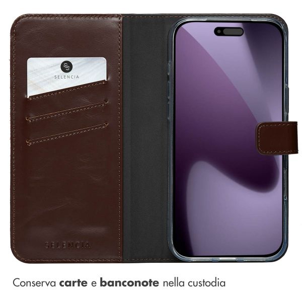 Selencia Cover a libro in vera pelle Apple iPhone 17 Pro Max - Marrone
