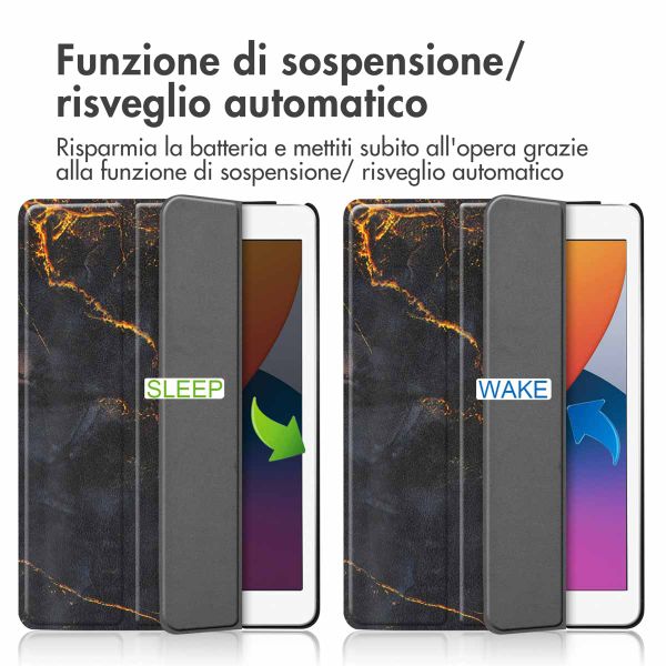 imoshion Cover Trifold Design Apple iPad 9 (2021) 10.2 pollici / iPad 8 (2020) 10.2 pollici / iPad 7 (2019) 10.2 pollici - Black Marble