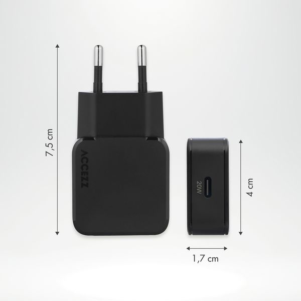 Accezz Caricabatterie GaN Ultra Slim - USB-C - 20 W - Nero