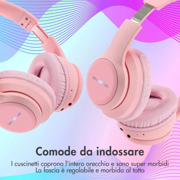 imoshion Cuffie wireless per bambini con LED Light - Limitatore di decibel - Con cavo AUX - Rosa