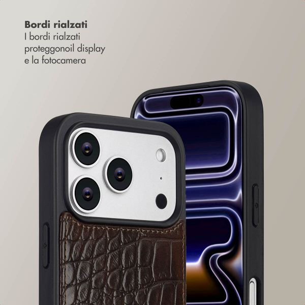 Selencia Cover per telefono Nova Croco con cordino e portacarte Apple iPhone 17 Pro - Choco Brown