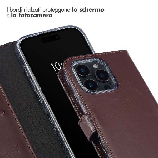 Selencia Cover a libro in vera pelle Apple iPhone 16 Pro - Marrone