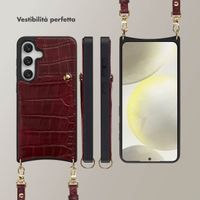 Selencia Cover per telefono Nova Croco con cordino e portacarte Samsung Galaxy S25 / S24 - Burgundy
