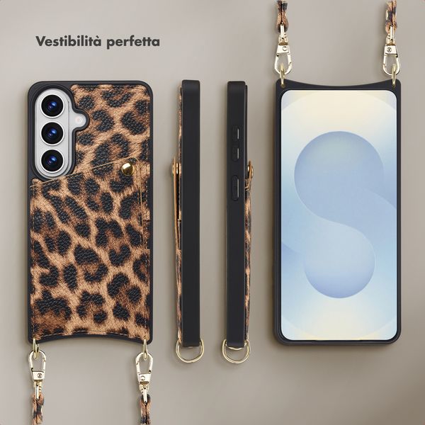 Selencia Cover per telefono Nova con cordino e portacarte Samsung Galaxy S26 - Leopard