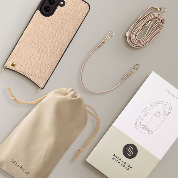 Selencia Cover per telefono Nova Croco con cordino e portacarte Samsung Galaxy A57 (5G) - Beige