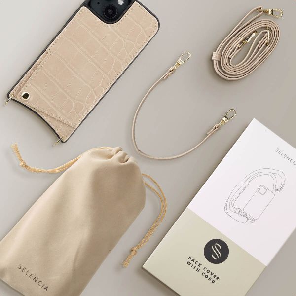 Selencia Cover per telefono Nova Croco con cordino e portacarte Apple iPhone 14 / 13 - Beige