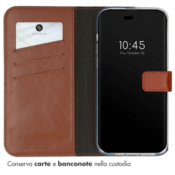 Selencia Cover a libro in vera pelle Apple iPhone 14 Pro Max - Marrone chiaro
