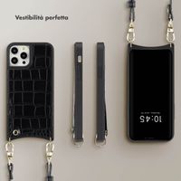 Selencia Cover per telefono Nova Croco con cordino e portacarte Apple iPhone 12 (Pro) - Nero