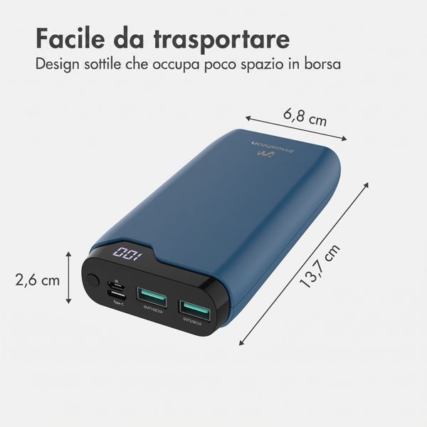imoshion Powerbank da 20.000 mAh - Caricabatterie rapido da 22,5 W - USB-C / USB-A - Blu