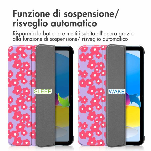 imoshion Cover Trifold Design Apple iPad 11 (2025) 11 pollici A16 / iPad 10 (2022) 10.9 pollici - Dusty Rose Blossom