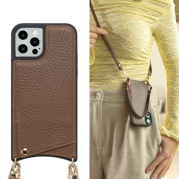 Selencia Cover per telefono Nova con cordino e portacarte Apple iPhone 12 (Pro) - Mocha Brown