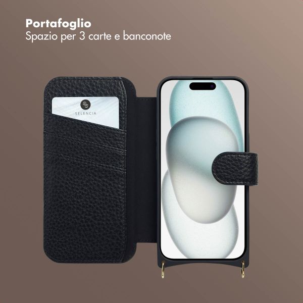 Selencia Cover Riva con MagSafe e cordino Apple iPhone 15 - Nero