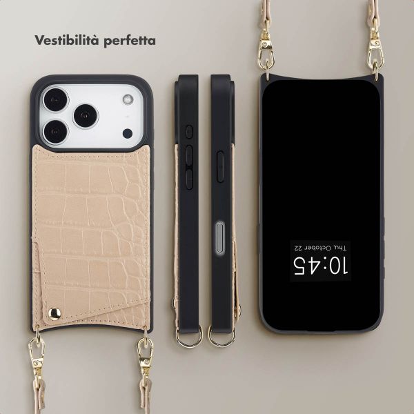 Selencia Cover per telefono Nova Croco con cordino e portacarte Apple iPhone 17 Pro - Beige