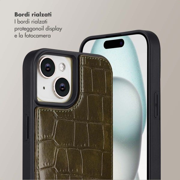 Selencia Cover per telefono Nova Croco con cordino e portacarte Apple iPhone 15 - Dark Olive
