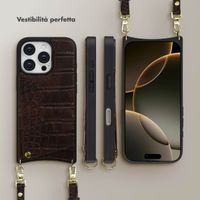 Selencia Cover per telefono Nova Croco con cordino e portacarte Apple iPhone 16 Pro - Choco Brown