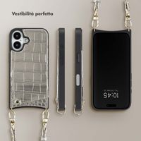 Selencia Cover per telefono Nova Croco con cordino e portacarte Apple iPhone 16 - Argento
