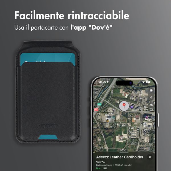 Accezz Portafoglio in pelle magnetico con supporto - Compatibile con Apple Find My - Onyx Black