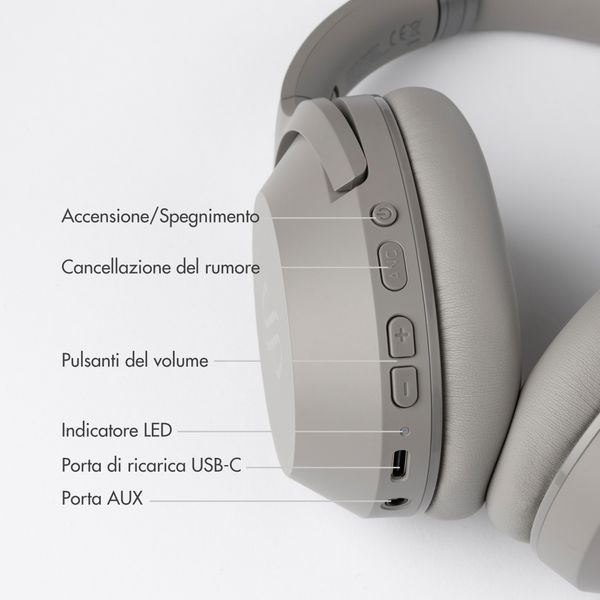 Selencia Cuffie wireless Urban Play - Cancellazione attiva del rumore (ANC) - Con custodia - Cosy Grey