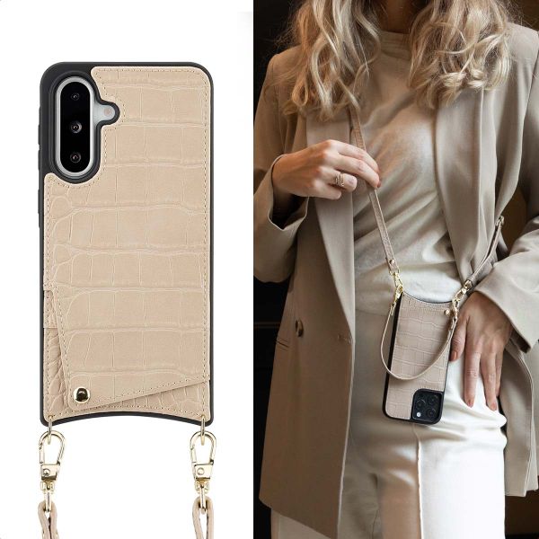Selencia Cover per telefono Nova Croco con cordino e portacarte Samsung Galaxy A36 / A56 - Beige