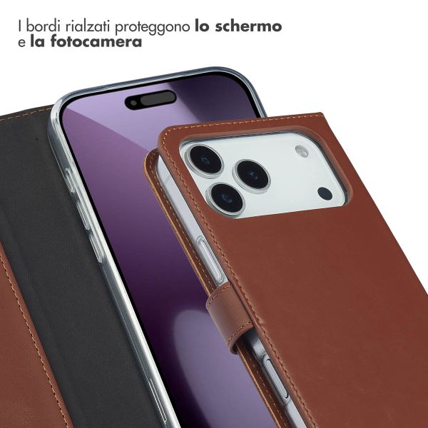 Selencia Cover a libro in vera pelle Apple iPhone 17 Pro Max - Marrone chiaro