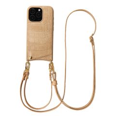 Selencia Cover per telefono Nova Croco con cordino e portacarte Apple iPhone 16 Pro - Toasted Almond