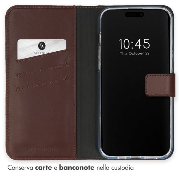 Selencia Cover a libro in vera pelle Apple iPhone 15 Pro - Marrone