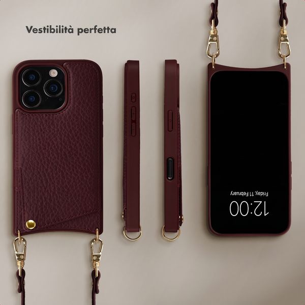 Selencia Cover per telefono Nova con cordino e portacarte Apple iPhone 16 Pro - Bold Burgundy