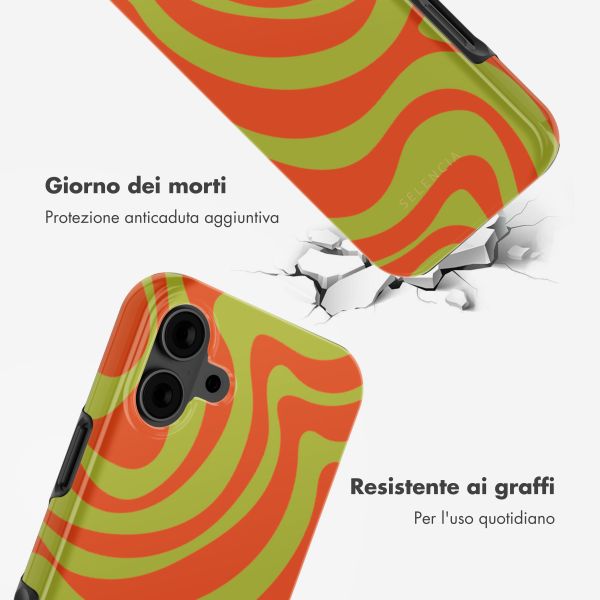 Selencia Cover posteriore Vivid con MagSafe Apple iPhone 16 - Wavy Swirl Orange Fern