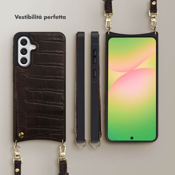 Selencia Cover per telefono Nova Croco con cordino e portacarte Samsung Galaxy A56 - Choco Brown